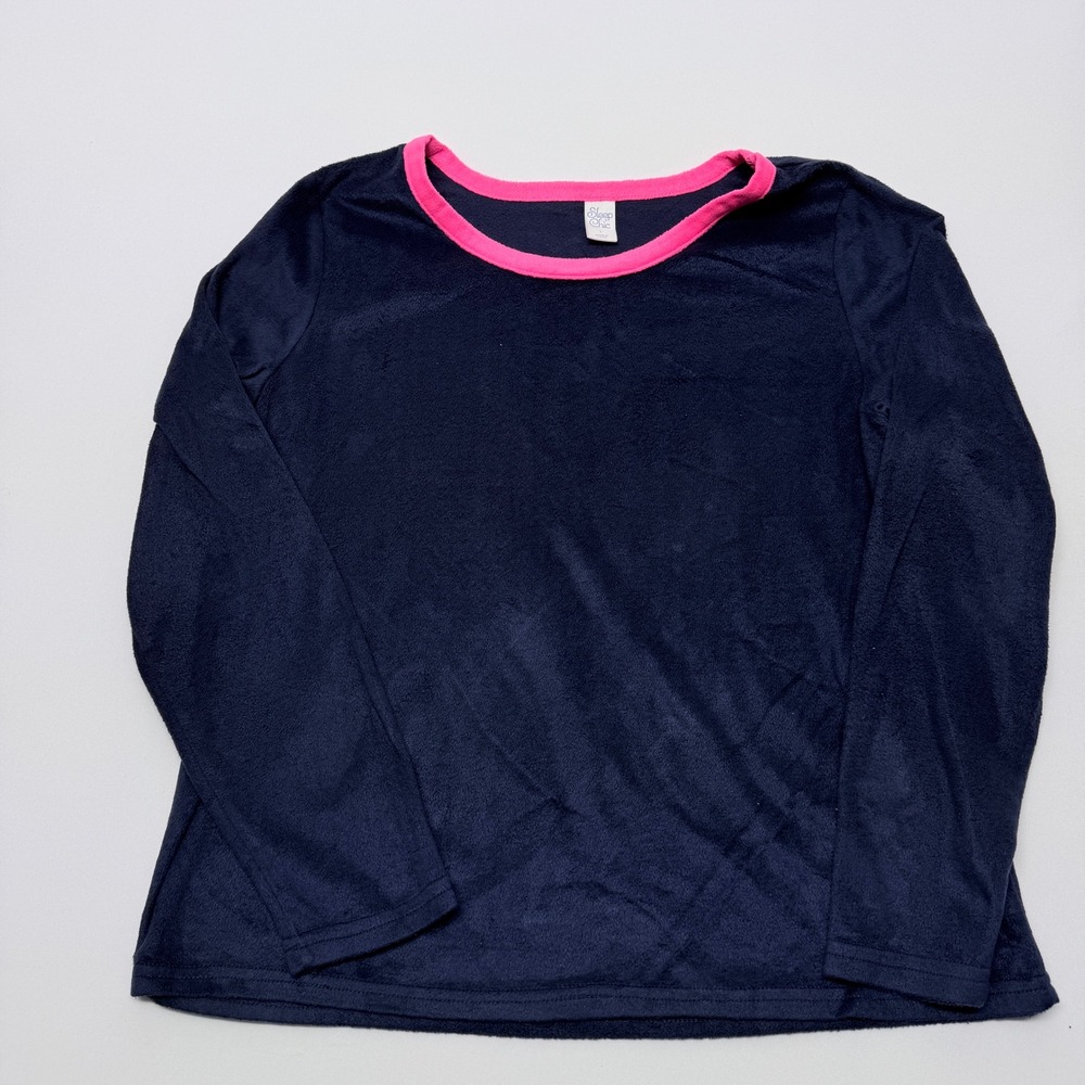 Sleep Chic Womens Navy Blue Pink Fleece Pajama Top Long Sleeve Size L